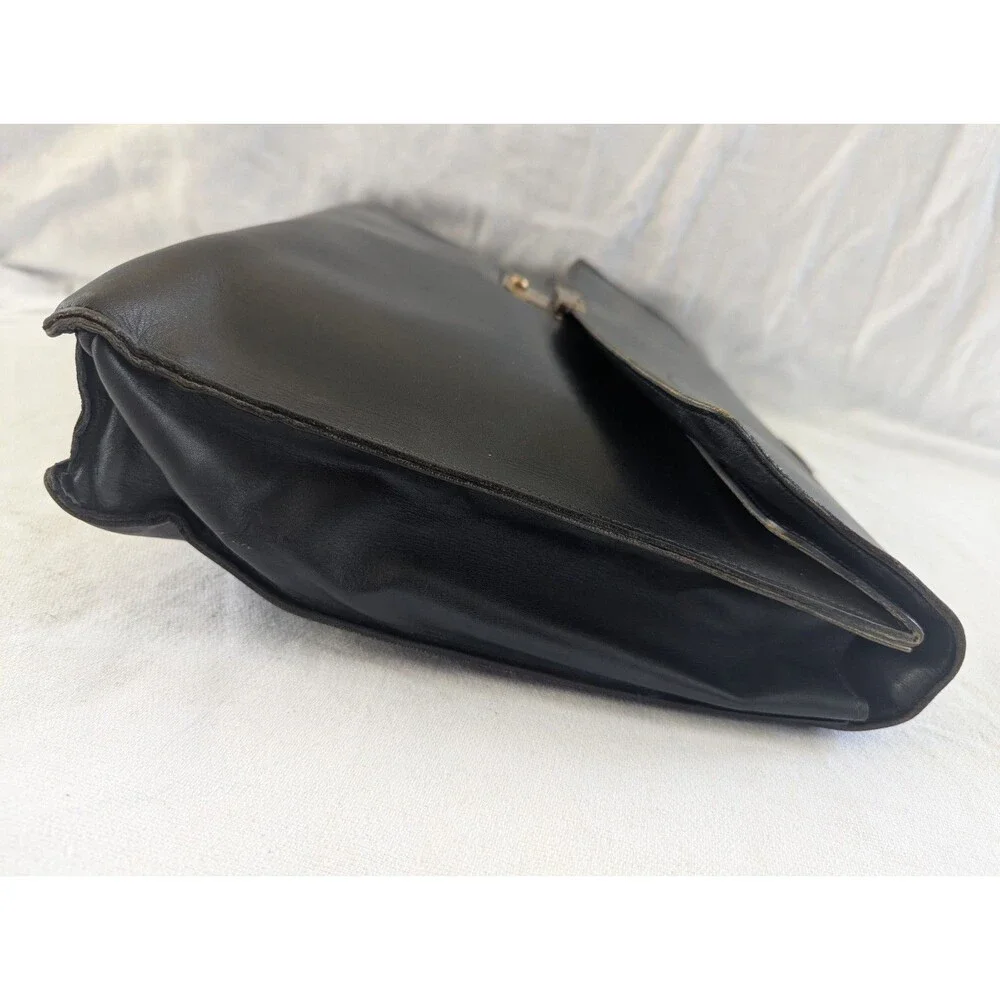 Vintage Gucci Black Leather Briefcase Satchel Attache Push Lock Made in Italy